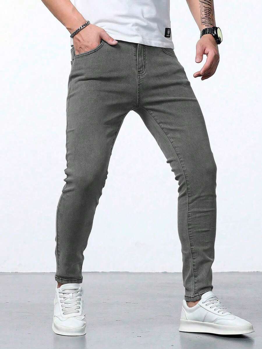 Shendy Vendy Men's Slim Fit Pants, Fashion Stretch Skinny Denim Trousers, Classic Men's Jeans With Pocket - 銅色 - 查看 1