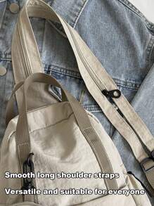 Bolso casual tipo bandolera, bolso de hombro, bolso de mensajero, mochila, bolso escolar, bolso multifuncional ajustable con monedero, de alta calidad en color beige, de gran capacidad y volumen, puede contener tabletas, paraguas, vasos de agua, diseño sencillo y de moda, con cierre de cremallera, adecuado para la temporada de regreso a la escuela, viajes, senderismo, actividades físicas, salidas y necesidades diarias, un regalo perfecto