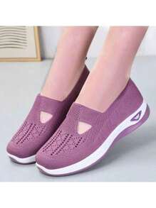 Zapatos casuales de mujer con suela gruesa transpirable de malla, cómodos, de color caqui, económicos, adecuados para primavera, verano y otoño