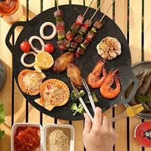 1PC Black Round Cast Iron Roasting Pan, Outdoor Camping Portable Barbecue Wok, Stove, Gas, Induction, Korean Style, Non-Stick, Fast Heat Transfer, No Power Supply