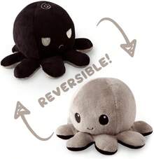 TeeTurtle - Reversible Octopus Plushie - Sunset + - Cute Sensory Fidget Stuffed Animals That Show Your Mood - Black + Gray - 查看 3