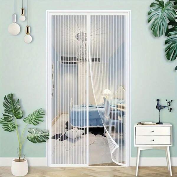 1 conjunto (incluindo acessórios de instalação) para portas padrão (vários tamanhos disponíveis), ventilação e anti-mosquito, adequado para animais de estimação, fecho magnético, feito de material de malha, porta de tela dobrável, estilo dobrável branco transparente simples e fresco, esteticamente e prático, adequado para uso doméstico diário e repelente de mosquitos no verão
