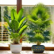 2 Artificial Palm Trees - UV Resistant, Suitable For Indoor And Outdoor Decoration, Ideal For Home, Hotel, Garden, Office, Wedding & Festival Scenes, Ground Insert Design, Green Leaf Architectural Style, Wedding Decoration