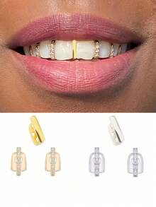 1 Set Single Row Smooth Rose Gold/Silver/Gold Color Cubic Zirconia Vertical Bar Teeth Grills, Unisex Adjustable Hip Hop Club Rock Party Jewelry Decor Gift