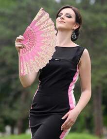 Handheld Chinese Folding Fan Hand Fans For Women Foldable Bulk For Party Wedding Church Dancing (Pink) - Hot Pink - View 9