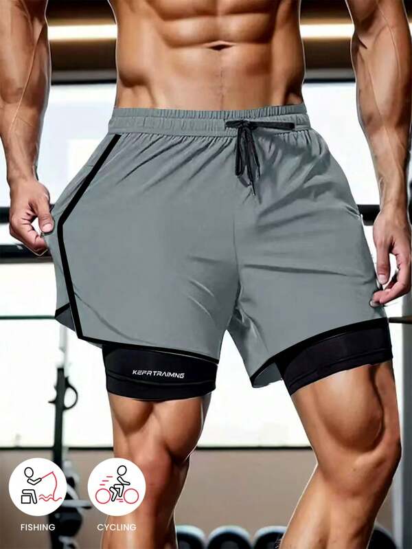 Ein-Teiler Sportshorts Einfarbig für Frühling & Sommer, Oberschenkel-Reibungsschutz, doppellagige Sportshorts für Herren & Damen, Laufen, Outdoor-Gym, Freizeithose