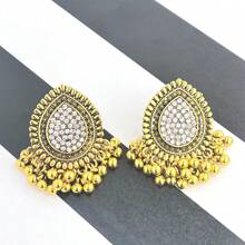 1 par de pendientes de araña bohemios para mujeres, pendientes de flecos vintage chapados en oro con strass, declaración mexicana