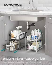 SONGMICS 2-Tier Pull Out Cabinet Organizers, Under Sink Organizer, Bathroom Organizer And Storage, Sliding Basket Drawers, Stackable For Kitchen, Bathroom - Black - View 5