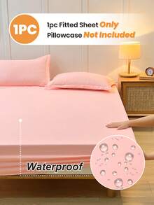 1pc Waterproof Fitted Sheet, Bedding, Fitted Sheet, Solid Color Mattress Cover, Soft & Comfortable, Skin-Friendly Material, Suitable For All Seasons, Fits Various Bed Sizes - Single, Double, Queen, King, Dust-Proof, Slip-Resistant, No Pillow Or Pillowcase Included, Independence Day Theme, Home Textile, Bedding Gift, Machine Washable - Baby Pink - View 3