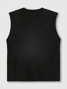 Camiseta de tirantes casual de 100% algodón 220g con estampado digital de Adam Sandler para hombres, 1 pieza de chaleco de cuello redondo para atuendos de verano - Negro - Ver 2