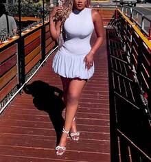 Bubble Dress Women Sleeveless Mock Neck Knit Open Back Dress Bodycon Y2k Party Club Short Dress - Purple - View 5