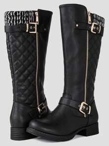 GLOBALWIN Women's Quilted Knee-High Fashion Dressy Riding Boots Fall Boots Holiday Season Winter Boots - 17YY01-7Đen - Xem 3