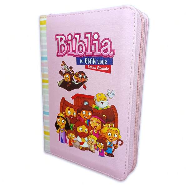 Biblia Para Niñas Mi Gran Viaje Compacta Con Cierre RV1960 Imit Piel Rosa/Lineas