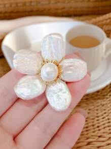 1 pieza Broche de flor de perla de estilo barroco de lujo, Alfiler de solapa de mujer de gama alta, Accesorio de clip de suéter elegante de moda para dama
