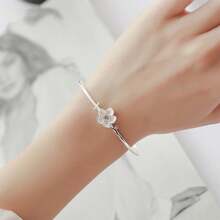1 pulseira minimalista estilo coreano com zircônia e flor incrustada, design aberto, moderna