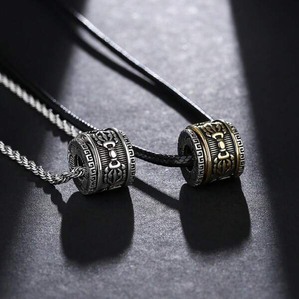 Vintage Versatile 6-Word Mantra Dorje Pendant Necklace For Men, Rotatable, Personalized & Fashionable