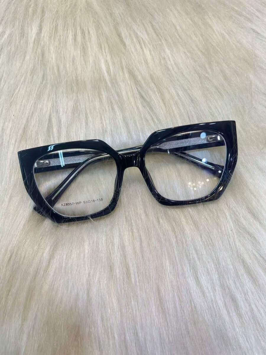 Retro Cat Eye Sunglasses With Black Frame And Polygonal Lenses For Myopia, Female Face, Small And Plain - Hitam - View 1