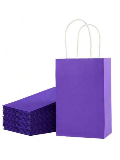 12pcs 8-Inch Purple Gift Bags With Handles, Made Of Kraft Paper, Suitable For Birthday, Wedding, Bachelorette Party, Bridal Shower, Wedding Favor, Christmas Gifts, Christmas Wrapping, Christmas Bags, Party Bags, Bachelorette Party And Other Occasions