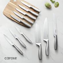 CAROTE 11 Pieces Knife Set With Block For Kitchen, Stainless Steel Razor-Sharp Blade, Triple Riveted Ergonomic Handle, Wooden Magnetic Block, Essential Knife Block Set, Beigeprompt Goods - Black-sS - View 8