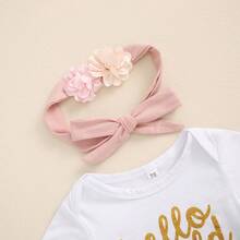 Newborn Baby Girl Hello World Outfit Short Sleeve Romper Tulle Pant Cute Flower Headband 3Pcs Coming Home Outfits Clothes Set - Hello World - 查看 2