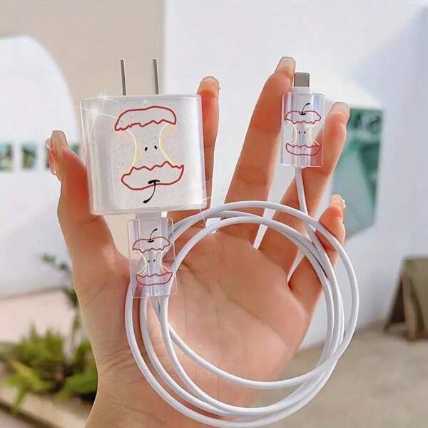 3pcs/Set Apple/Turtle/Cherry Line Design Data Cable Protector Cover, Compatible With IPhone Chargers 18W-20W, Anti-Breaking, Anti-Scratch