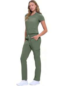 ¡Recomendado¡Uniformes Naturales para Mujer, Conjunto de Uniforme Médico Cargo Elástico y Fresco con 11 Bolsillos, Tallas Regulares y Pequeñas¡Producto de Temporada - Azul Marino (Azul marino verdadero) - Ver 5