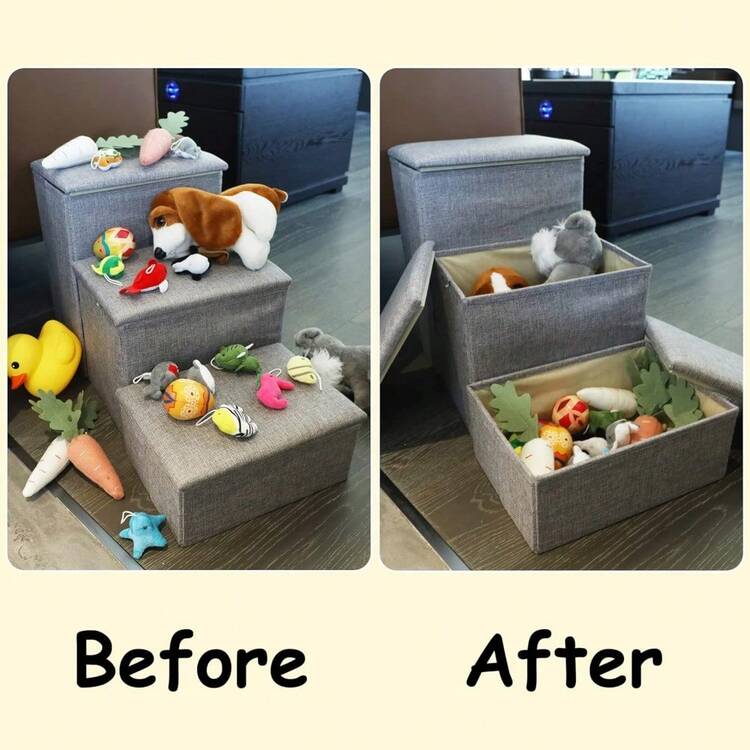 Local Delivery-Yofit Dog Stairs With Storage, Foldable Pet Steps For High Beds, 3-Step Pet Stairs Ramp Puppy Toy Storage Box For Dogs Cats Small Pets (Gray) - Gray - 查看 3