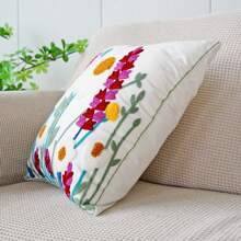 1 pièce Housse de coussin décorative avec motif floral et papillon, housse de coussin de style ferme brodée pour la décoration de la maison, le canapé, la chambre à coucher