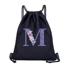 Drawstring Bag School Backpack Sport Bag Women's Fashion Shoulder Backpacks Canvas Shopping Bag Organizer For Travel Cycling Hiking Woman Large Capacity Storage Shopper Bags Initial Name A To Z Letter Print - Black - View 15