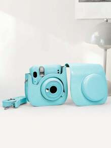 Suitable For Mini 12/11 Solid Color Camera Bag Protective Cover PU Photography Bag Camera Case Storage Bag With Shoulder Strap