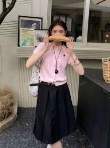 甜美可爱韩版心形针织开衫轻薄短袖女夏季