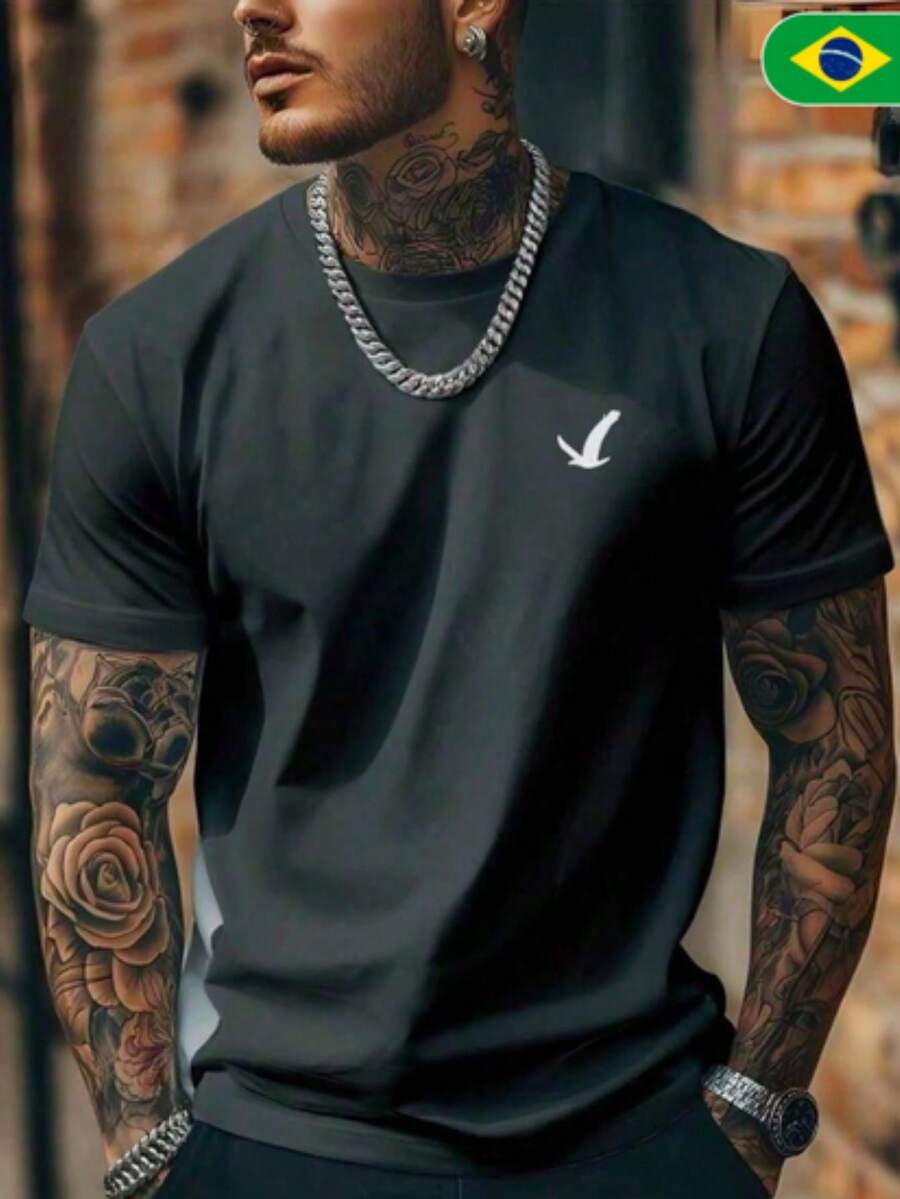 Men's Eagle T-Shirt Short Sleeve Premium Line 100% Cotton Lowest Price In BRAZIL - Black - View 1