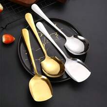 Bộ 1/2 muỗng múc thức ăn bằng thép không gỉ, muỗng xới cơm cỡ lớn, xẻng cán dài hình vuông, dụng cụ nhà bếp, màu bạc/vàng. - Nhiều màu - Xem 7