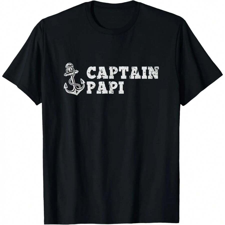 Captain Papi Sailing Boating Vintage Boat Anchor Funny T-Shirt - Black - View 1