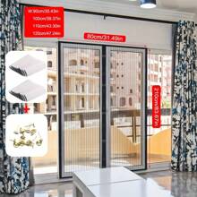 1 pièce Porte moustiquaire magnétique avec fonction de fermeture automatique - Installation facile sans perçage, design rayé élégant, convient pour les portes extérieures et de balcon, comprend plusieurs composants, lavable en machine