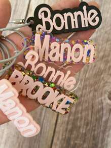 1pc Custom 3D Name Acrylic Keychain - Personalized English Letter Tag With Silver Coil, Unique Key Pendant Ornament Decoration Gift, Can Be Used For Backpack, Party, Mother's Day, Graduation, Birthday Gift - Perfect Gift For Women | Fashion Accessories | Pink Letters, Personalized Pendant
