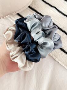 5 Stück mehrfarbige unifarbene, einfache, vielseitige Haargummi Scrunchies, hochwertige Haraccessoires aus Kunstseide-Stoff für Pferdeschwanz & Dutt, Haraccessoires, Haargummis