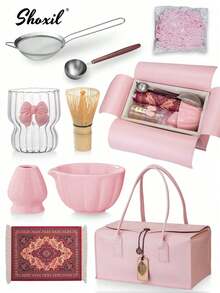 shoxil 7 件套高级抹茶茶道套装 - 完整的日本传统套装，配有竹制搅拌器、茶碗、勺子和筛子，以及可作为礼物赠送的便携包（居家/咖啡馆/茶馆必备）返校