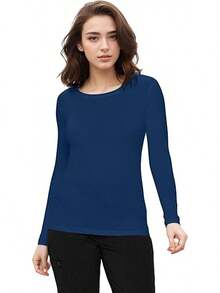 Women's Under Scrub Tee Crew Neck Long Sleeve-Shirt - True Navy Blue - View 2