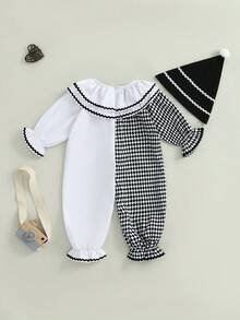 Toddler Baby Boys Girls Halloween Clown Costume Long Sleeve Contrast Color Ruffle Layered Jumpsuit Romper With Hat - 白色 - 查看 2