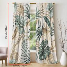 2pcs Turtle Leaf Print Curtains, Perfect For Bedroom, Office, Kitchen, Living Room And Study Room Decoration, Kitchen Window Decoration | Floral Pattern Curtains |