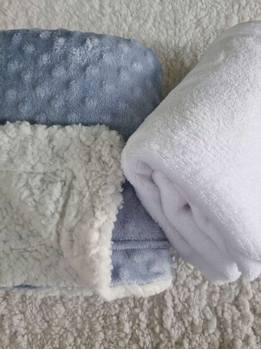 Kit 2 Items For Baby Girl Boy Blanket + Plain Microfiber Blanket Maternity Exit Blanket - 雙面藍+純白 - 查看 1