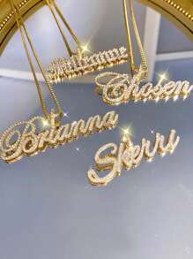 Collar con nombre con diamantes brillantes, collar con nombre de cristal, collar personalizado, collar con texto de nombre, joyería congelada, regalo para mujer, regalo para dama de honor, nombre personalizable de estilo sencillo para uso diario, productos que incluyen caja de regalo, regalo del Día de San Valentín, regalo de cumpleaños, regalo del Día de la Madre, regalo diario