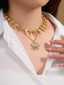 2er Set Halskette mit Edelstahl, goldplattierter Muschel, Niet Herz, Blume, Stern, Kreuz, Kunstperle, handgefertigt, für Damen geeignet für Alltag, Strand, Party, Urlaub, als Geschenk für Freunde