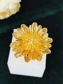 1 pieza Anillo alargado de dedo con baño de oro de cobre a la moda para mujeres, adecuado para bodas, fiestas, bailes de graduación, Día de la Madre, cumpleaños. Anillo abierto y ajustable.
