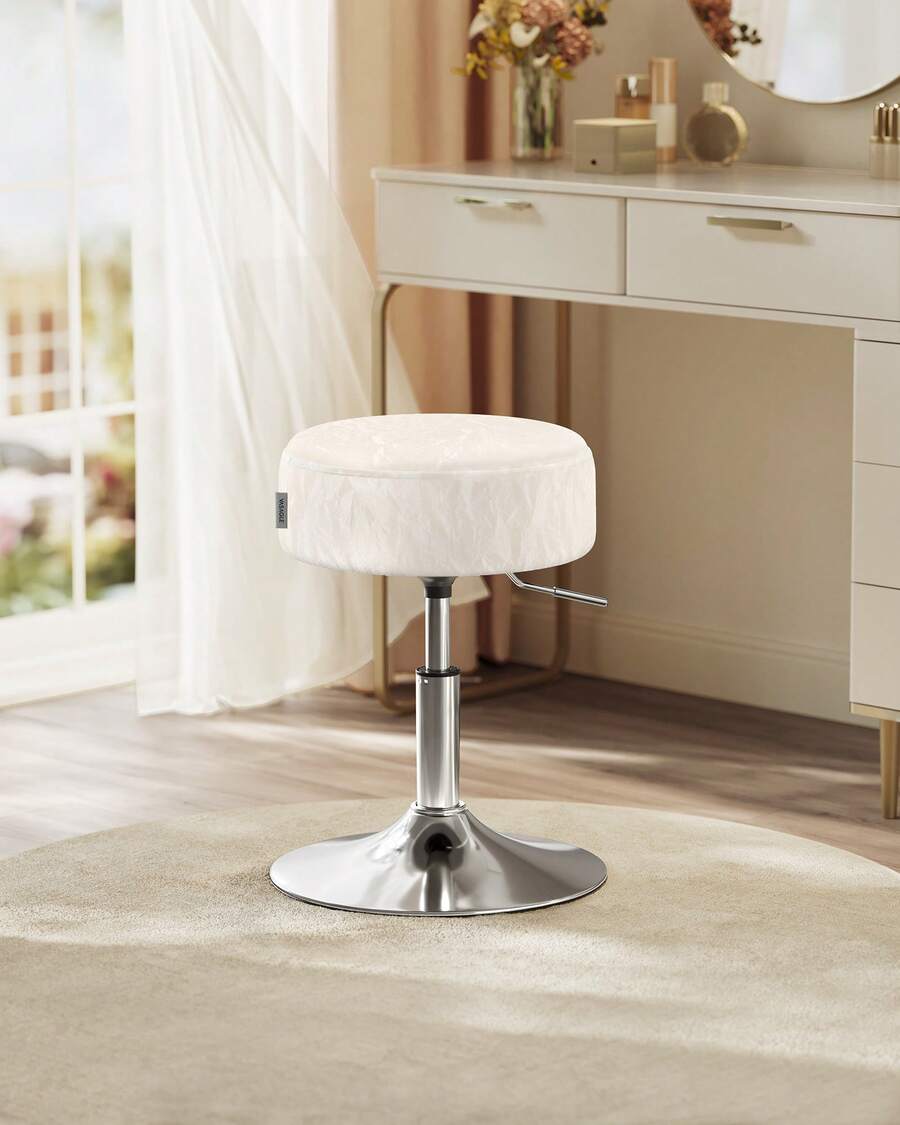 Tabouret de Maquillage, Réglable en Hauteur, Pivotant à 360 Degrés, en PU, Coussin Épais, Tabouret de Coiffeuse, pour Chambre, Cuisine, Salle à Manger, Moderne, Blanc Crème - Blanc - Voir 1