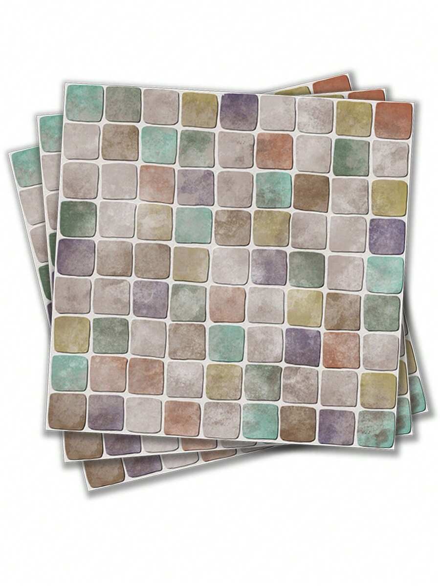 10 件装-7.87x7.87 英寸/5.9x5.9 英寸方形瓷砖贴纸膜大理石油彩抽象即撕即贴自粘式浴室卫生间厨房洗衣房装饰