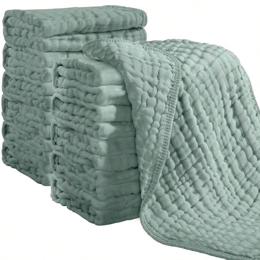 Paños de muselina Looxii para eructos 100% algodón muselina, paquete de 12 unidades, extra grandes de 20" x 10", muy suaves y absorbentes para eructos de bebés niños y niñas (verde oscuro) - Verde Oscuro - Ver 1