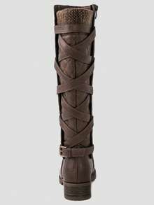 GLOBALWIN Women's Quilted Knee High Fashion Boots Strappy Boots For Women Goth Fall Boots Holiday Season Fall Winter Boots - Brown - View 5