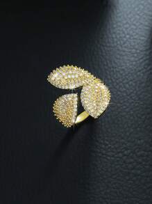 1pc Cubic Zirconia Leaf Rings For Women, Casual Index Finger Accessory,Exaggerated Decor,Elegant Statement Piece For Female, Perfect For Party, Birthday, Anniversary Gift